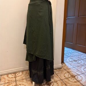 Cop.Copine Olive Green Layered Wrap Maxi Skirt